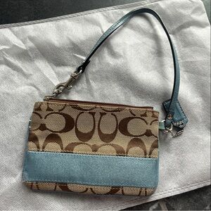 Coach Tan and Blue Wristlet